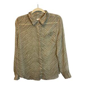 Chico's Shirt Blouse Women's Size Medium Stripes‎ Sheer Lightweight Tan Chicos 1